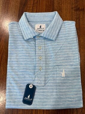 johnnie-O Sky Blue & White Heathered Stripe Polo